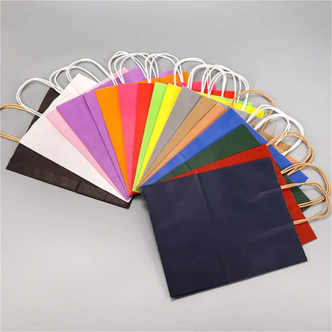 Colorful Handle Kraft Paper Bags Set Of 50 Or 100 On The Go Portable Shopping Bags For Groceries Gifts Weddings And Parties Rose Red Durable Kraft Paper With Sturdy Handles 32X11X27 Cm Eco Friendly Packaging
