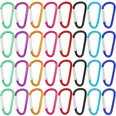1.8 Inch Aluminum Carabiner Set 32 Pack With Spring Loaded Gate D Ring Clips 8 Color Assortment Plus 32 Steel Rings