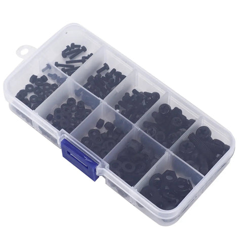 Nylon Screw Nut Washer Set Kit Go To M2 M2.5 M3 M4 M5 Sizes 270 Pieces Durable Hardware Fasteners in storage box