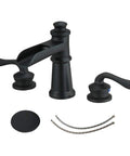 Widespread Matte Black Bathroom Faucet With Pop Up Drain For 3 Hole Install Two Handle Waterfall Lavatory Tap Includes Supply Hose