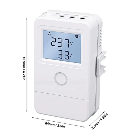 WiFi Home Energy Monitor Three Channel Power Tracker Real Time Usage Up To 100A Per Channel With 16A Relay LCD Overheat Alarm And App Control Via Tuya Smart Life For Smart Home Appliances, white 107x64x32mm