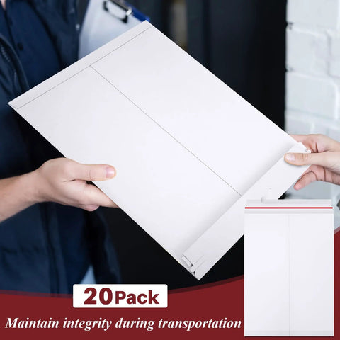 Person holding 50 Pack Bulk Large Rigid Mailers 13 x 17.75 Inch Self Seal Cardboard Envelopes Stay Flat White Kraft