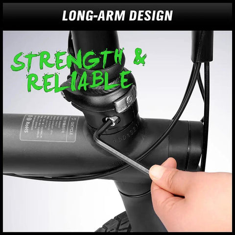 Person using 27 Piece Long Arm Allen Wrench Set With Ball End Hex Keys on bike frame, emphasizing strength and reliability.