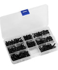Pro Grade 200 Pcs Carbon Steel Self Tapping Screws Kit with Black Round Head Assortment in handy plastic storage case