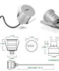 Dimensions and side view of Recessed Outdoor LED Deck Step Lights 12-24V Low Voltage In-Ground Landscape Lighting 1W 3000K Warm White IP67 Waterproof for Stair Fence Pathway Garden 6 Pack