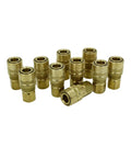 Box of 10 Durable One Quarter Inch FNPT M Style Coupler Kwik-Change for High Air Flow No Bull Interchangeable Brass