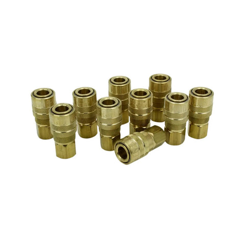 Box of 10 Durable One Quarter Inch FNPT M Style Coupler Kwik-Change for High Air Flow No Bull Interchangeable Brass