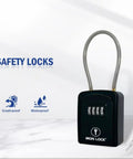 Rugged Outdoor Key Lock Box With Cable Shackle, Small Waterproof Metal Safe, 4 Digit Combo For Spare Keys Left Outside On Door Knob, Fence