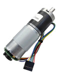 Super Sleek DC Geared Motor With Hall Encoder Runs On 12v Or 24v Power Featuring Sturdy Planetary Metal Gearbox and connectors.