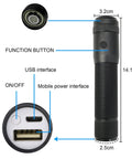 Rechargeable handle showing USB ports for Lit Up Fiber Optic Dance Whip Rechargeable 6ft Space Whip With 360 Swivel And 36 Modes