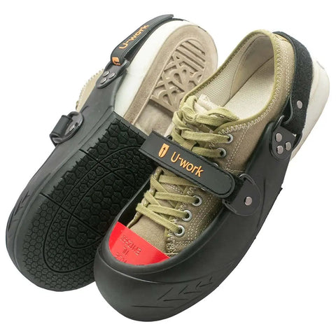 Double Hook And Loop Strapped Safety Overshoes With Steel Toe Caps, Slip Resistant Alloy Toe Shoe Covers, Red Size M