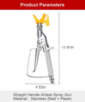 Heavy Duty Airless Paint Spray Gun With Reversible 517 Tip And 3600 PSI Max Pressure For Smooth Blended Results And No Drip Inline Design Built Tough For Every Weekend Project, stainless steel and plastic material, 11.81in by 4.52in dimensions.