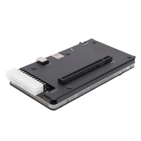 Turn Your Laptop Into A Straight Up Gaming Powerhouse With This USB4 eGPU Dock Universal External Graphics Enclosure PCIe 16x Slot Plug And Play Aluminum Case side view of aluminum case with PCIe slot and power connectors