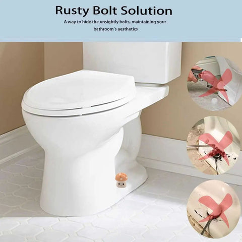 Super Dope Ceramic Toilet Bolt Covers That Straight Up Fix Your Bathroom Vibe With Charming Pink Mushroom Flange Caps on toilet.