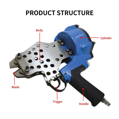 Beefy Pneumatic Bolt Cutter For 5mm To 6mm Wire showing structure with body, cylinder, blade, trigger, and handle