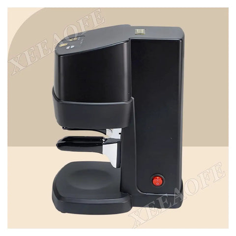 Automatic Electric Coffee Tamper For 58mm Portafilter Adjustable Espresso Presser Machine in black with button and flat base.