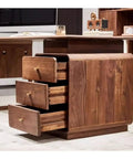 Kickass Executive Desk With Three Smooth Drawers And Raised Monitor Stand Perfect For Your Prime Home Office Or Gaming Rig In Rich Black Walnut Wood Finish 143 Cm Wide, close-up of drawers.