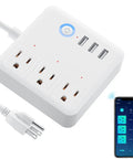 Smart Power Strip With USB Ports And 3 Individually Controlled Outlets, Surge Protector, WiFi Timer shown with app control on screen