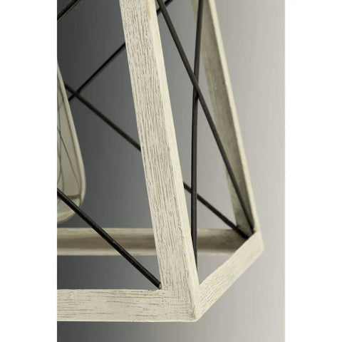 Close-up of faux wood frame of Briarwood Collection One Light Coastal Mini Pendant With Faux Wood Look Enclosure In Graphite Black Finish