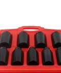 Pro 9 Piece 2 Inch Drive Axle Hub Nut Hex Socket Set That Hits The Spot With 29mm To 38mm Sizes Featuring Drilled Heads For Breaker Bars And Impact Wrenches Perfect For Serious Repair Work. 9-piece alloy steel sockets in red case