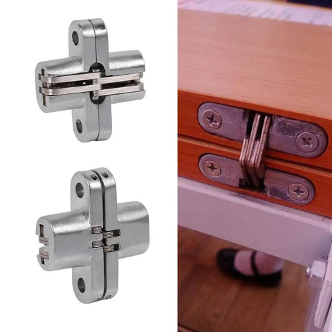 Zinc Alloy Hidden Hinge For Folding Doors, Concealed Cross Hidden Hinge Set, installed on wooden furniture, 180-degree swing