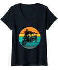Super Fly Tuk Tuk Rickshaw And Italian Vespa Graphic V Neck Tee For Men And Women Straight Up Bangkok Street Style showing black tee with scooter print