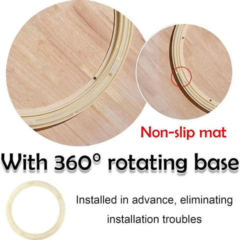 Dope Rustic Wood Lazy Susan Turntable with 360-degree rotating base, non-slip mat detail, eco-friendly solid wood