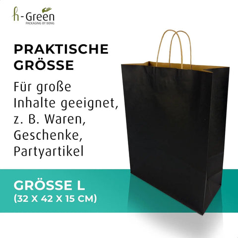 Bulk Black Kraft Carrier Bags With Reinforced Cotton Handles Recyclable Eco Friendly Gift Shopping Bags For Weekend Vibes And Errand Running set size L 32x42x15cm.