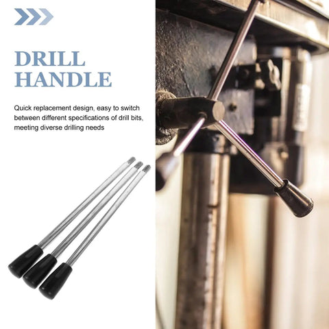 Three Piece M8 X 200 Millimeter Drill Press Handle Kit With Built Tough Phenolic Knobs And Ergonomic Crank For Bench Drill Machines Runs Smooth For Shop Work Essentials showing durable handles and drill setup.