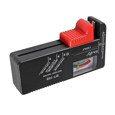 2 Pack BT 168 Universal Battery Tester For Household Batteries Quick And Easy Checker For AAA AA C D 9V And 1.5V Button Cells With Analog Display Readout, black plastic