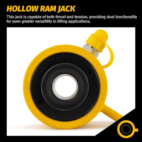 Heavy Duty 60 Ton Hydraulic Hollow Ram Jack With Four Inch Stroke Auto Retract Built Tough Portable Power Cylinder Reliable Workhorse For Busy Mechanics And Shop Teams Everywhere