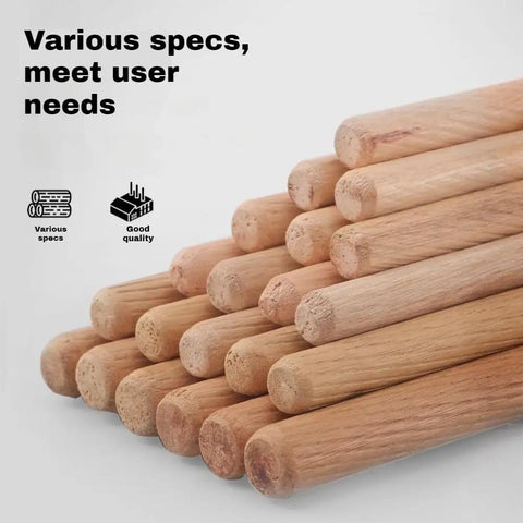 Five Size Hardwood Wood Dowels Set M5 M6 M8 M10 M12 Beveled Ends Fluted Pins For Woodworking Crafts And Furniture DIY Projects 100 Pcs M6x40 Image of various hardwood dowels with stacked edges for woodworking.