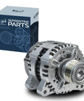 OEM Style Replacement Alternator For 2014 To 2017 Mazda 6 2.5 L4 Engine with galvanizing, silver casing and mounting brackets.