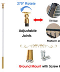 No Sweat Adjustable Round Deck Balusters 37.4 Inch 50 Piece Kit with 270 Degree Pivoting Brackets, showing adjustable joint and ground mount.