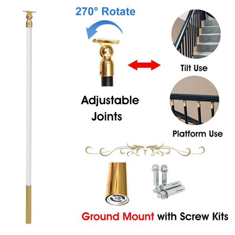 White Aluminum Railing Posts 37.4 Inch Deck Spindles 100 Pack With Adjustable Connectors And Shoe Base features adjustable joints and ground mount.