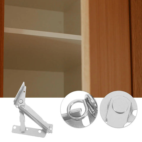 Heavy Duty 80 Degree Spring Hinges for Cabinets and Sofas, cold-rolled steel; image shows hinge detail and open cabinet.