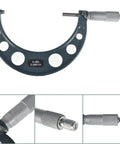 Six Pack Outside Micrometer Set 0 To 6 Inches With 0.0001 Inch Precision, Ratchet Stop Thimble, Satin Chrome, Microfine Vernier Scale, Durable Carbide And Cast Iron Build, Pro Grade Machinist Tools In Padded Case - close-up of 4 to 5 inch micrometer and components.