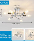 Six-Light Modern Sputnik Chandelier With Chrome Finish For Dining Room Bedroom Hallway Kitchen And Office Semi Flush Mount