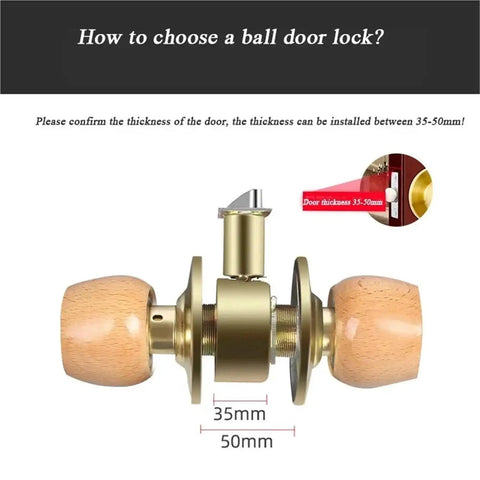 Sturdy Dope Wood And Metal Internal Door Lock Set With Round Ball Knobs, 35-50mm thickness, for Bedroom, Living Room, Bathroom