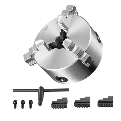 Tough As Nails 6 Inch 3 Jaw Lathe Chuck With Self Centering Quench Hardened HT300 Body And Reversible Steel Jaws Featuring T Key Wrench For CNC Mills And Garage Workbenches