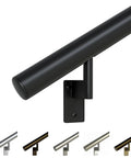 Slick Flush Satin Black Handrail Kit, 2ft Indoor Outdoor Stair Railing, Modern 1.6 Inch Round Aluminum Railing With Satin Anodized Finish