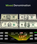Mixed Denomination Money Counter With Bank Grade CIS UV MG IR Counterfeit Detector displaying mixed notes