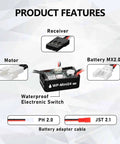 SCX24 Brushless Motor And ESC Combo With Hobbywing QUICRUN Outer1621SL showing connectors, motor, and electronic switch.