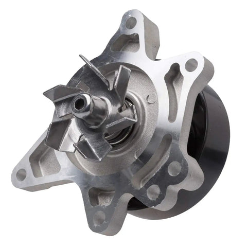 Keep Your Engine Cool And Running Smooth With This Badass Water Pump Kit Engineered For A Precise Fit On 1 Point 8 Liter L4 Motors 98 Through 08 Toyota Corolla Matrix Celica Vibe Prizm MR2 close-up of shiny aluminum water pump