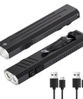 Rechargeable EDC Flashlight Tiny But Mighty Slim Flat Pocket Light With Magnetic Base 1650 Lumen Turbo brightness shown with USB cables