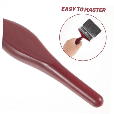 Workhorse Pro Grade Deck Stain Brush large paddle brush with ergonomic red handle shown with easy grip demonstration