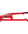 Side view of red DIY Ready Laminate And Vinyl Plank Cutter For 8 Inch Boards with zinc-plated steel blade, handle visible.