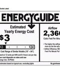 EnergyGuide label for Dope 19 Inch Ceiling Fan With Lights Remote Control highlighting yearly energy cost and airflow efficiency.