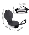 Heavy Duty Electric Tortilla Press 10 Inch Non Stick Roti Maker With Adjustable Heat Control, flat design measuring 32cm.