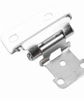 Two Pack Self Closing Cabinet Hinges Steel Semi Wrap Overlay angle view, rust resistant champagne finish for kitchen and RV